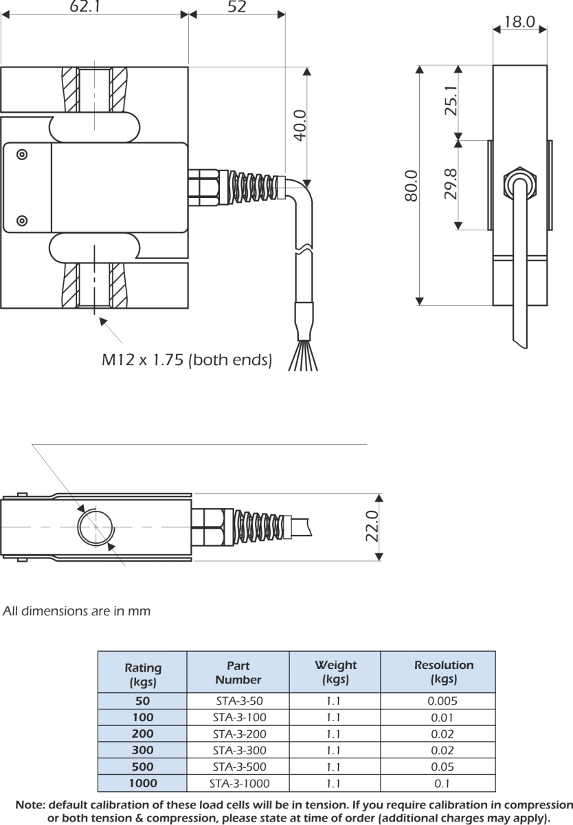 sta-3 Capteurs de Pesage dimensions
